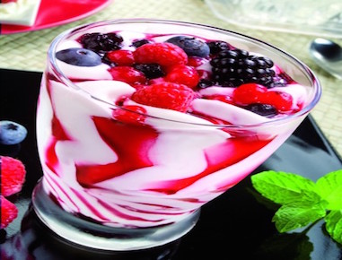 Creamy Ice cream made with whole milk rippled with fruits of the forest syrup and topped with summer berries.
